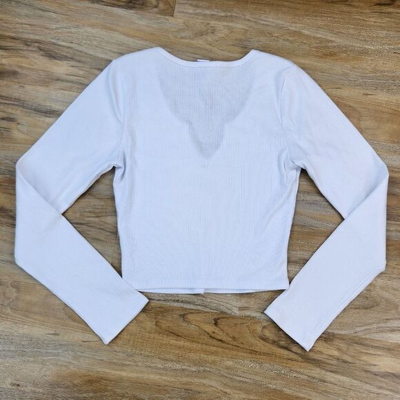 🔺️NWT Bozzolo White Notched Collar Long Sleeve Crop Top Medium - Picture 6 of 11